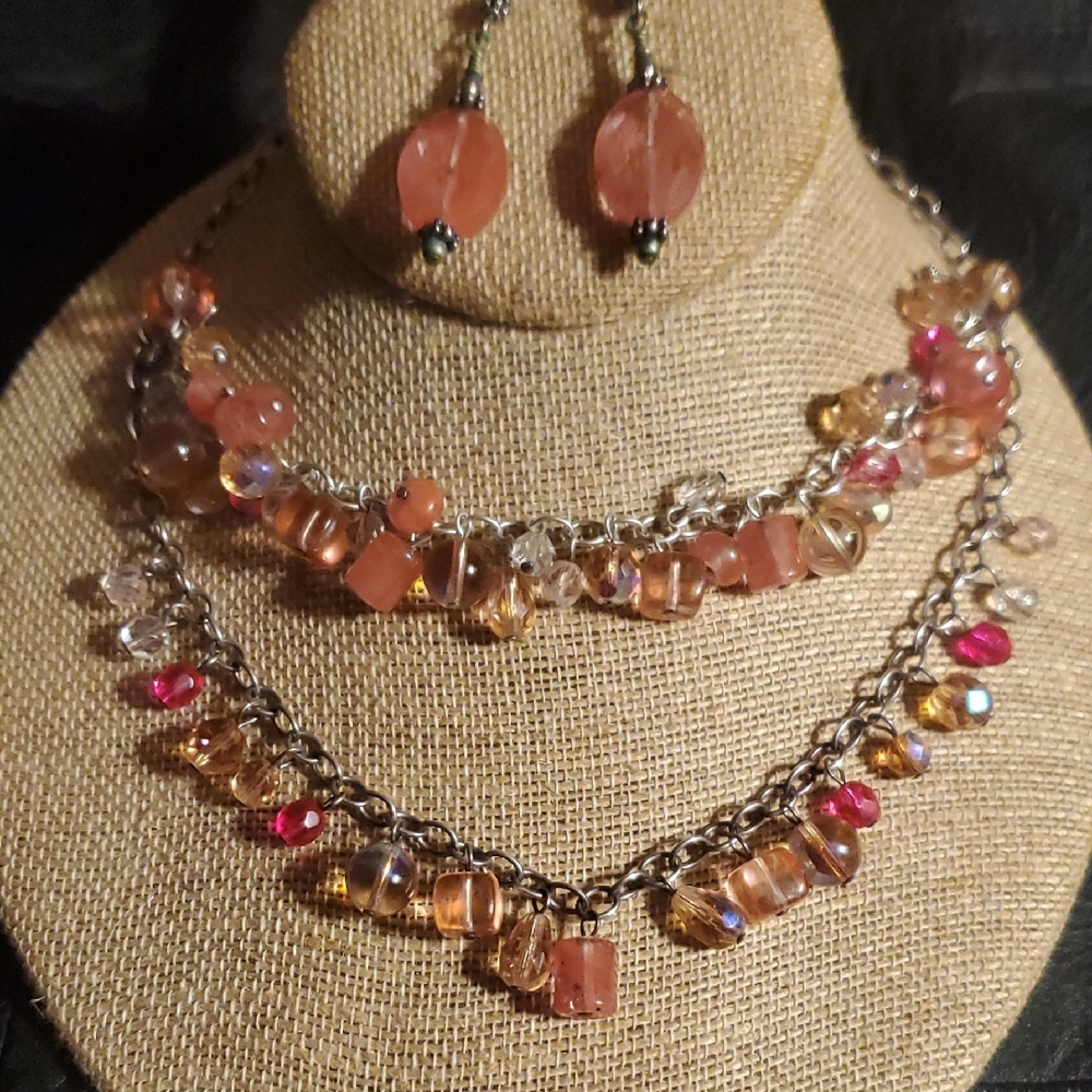 Sterling Silver Borealis Bead Necklace Bracelet Earrings Vintage